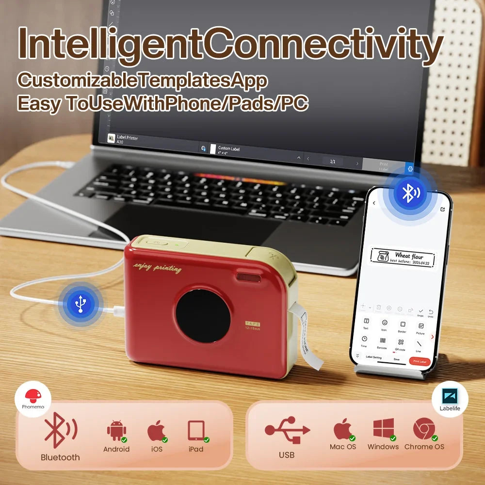 Mini Printer Phomemo A30 Wireless Bluetooth Label Maker Portable Design Ideal for Gift Tags Photo Labels