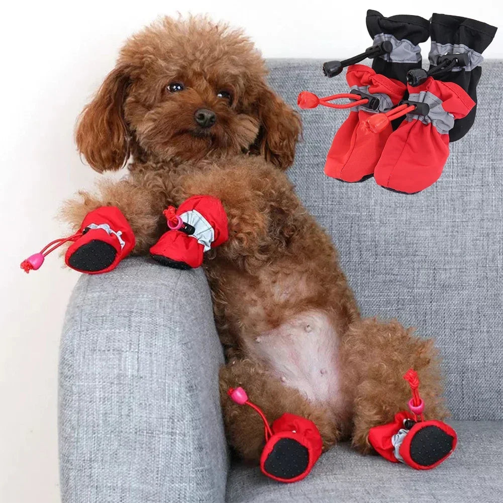 4PCS Puppy Waterproof Hiking Slipper Boots Durable Dog Shoes For Small And Medium Sized Dogs