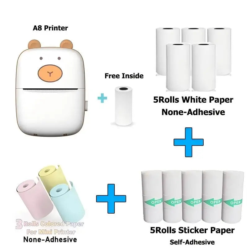 Portable Thermal Printer MINI CAT Print Photo Pocket Thermal Label Printer 58mm Printing Wireless Bluetooth Android IOS Printers