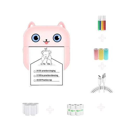 Portable Thermal Printer MINI CAT Print Photo Pocket Thermal Label Printer 58mm Printing Wireless Bluetooth Android IOS Printers